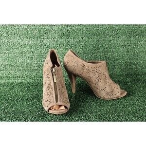 Womens BCBGirls Ankle Booties Suede Peep Toe High Heel Tan 8.5 Casual Work Wear